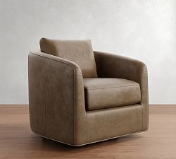 Open Box: Remmy Leather Petite Swivel Armchair, 32&quot;, Polyester Wrapped Cushions - Churchfield Chocolate
