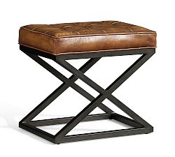 Open Box: Kirkham Tufted Leather Stool - Light Brown, Rustic Brown Base
