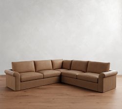 Westwood Roll Arm Leather 3-Piece L-Shaped Sectional (120")