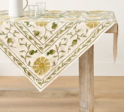 Wren Embroidered Cotton Table Throw