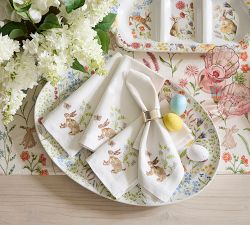 Bunny Embroidered Cotton Napkins - Set of 4