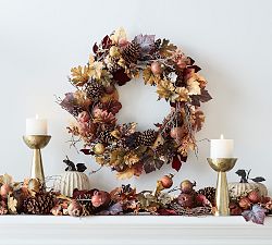Faux Pomegranate &amp; Pinecone Wreath &amp; Garland
