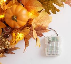 Handcrafted Lit Maple Pumpkin Wreath &amp; Garland