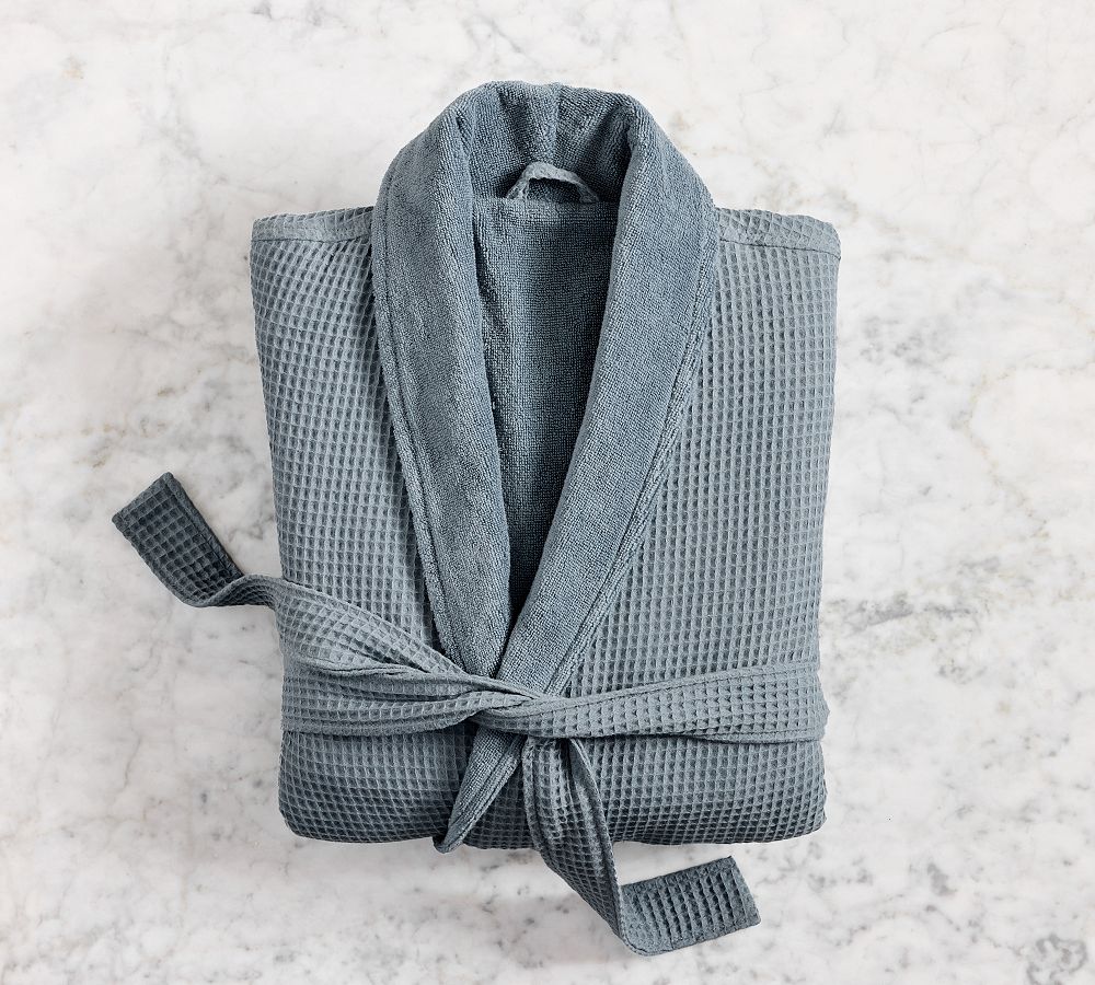 Waffle Weave Resort Robe - Steel Blue, Small