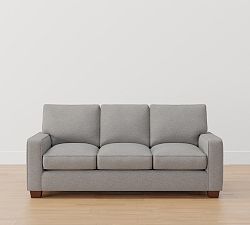 Open Box: PB Comfort Square Arm Upholstered Sleeper Sofa 3-Seater with Memory Foam Mattress, Queen (87") - Performance Heathered Basketweave, Platinum