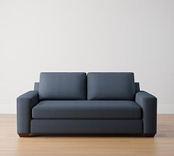 Open Box: Big Sur Square Arm Upholstered Sofa, 83", Bench Cushion - Sunbrella Performance Slub Tweed Navy