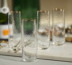 Hammered Gold Rim Stemless Champagne Flutes, Set of 4