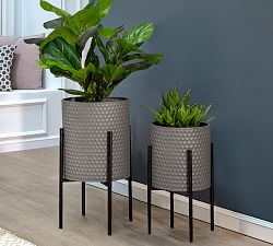 Bella Gray Patterned Raised Planters with Black Stand - Set of 2