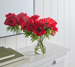 Faux Anemone Arrangement in Glass Vase