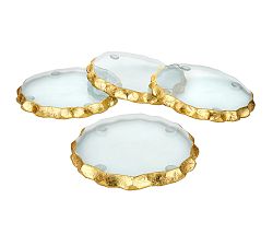 Handpainted Glass Gold-Rimmed Coasters, Set of 4