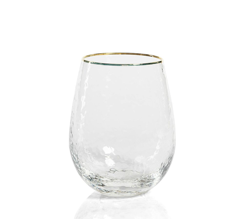 Hammered Gold Rim Stemless Wine Glasses, Set of 4 - Set of 4