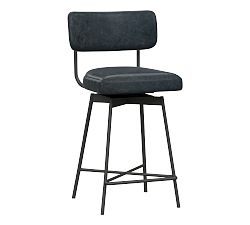 Open Box: Maison Leather Swivel Bar Stool, Counter Height - Statesville Indigo, Bronze Legs
