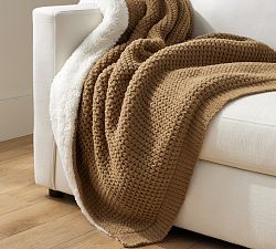 Open Box: Chenille Waffle Sherpa Back Throw, 50" x 60" - Tobacco