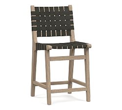 Open Box: Fenton Leather Bar Stool, Counter Height - Churchfield Ebony, Seadrift Frame