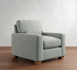 Open Box: PB Comfort Modern Square Arm Upholstered Recliner - Performance Heathered Basketweave Chambray, Seadrift Finish