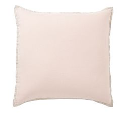 Open Box: Belgian Flax Linen Contrast Flange Sham, Euro, Set of 2 - Soft Rose/Flax