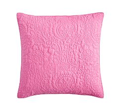 Open Box: Belgian Flax Linen Floral Stitch Quilted Sham, Euro, Set of 2 - Pink Tulip