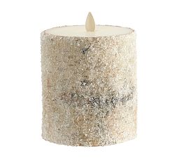 Open Box: Premium Flickering Flameless Wax Pillar Candle, 4" x 4.5" - Sugared Birch
