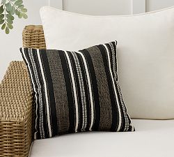 Open Box: Celine Striped Outdoor Performance Pillow, 18" - Ebony