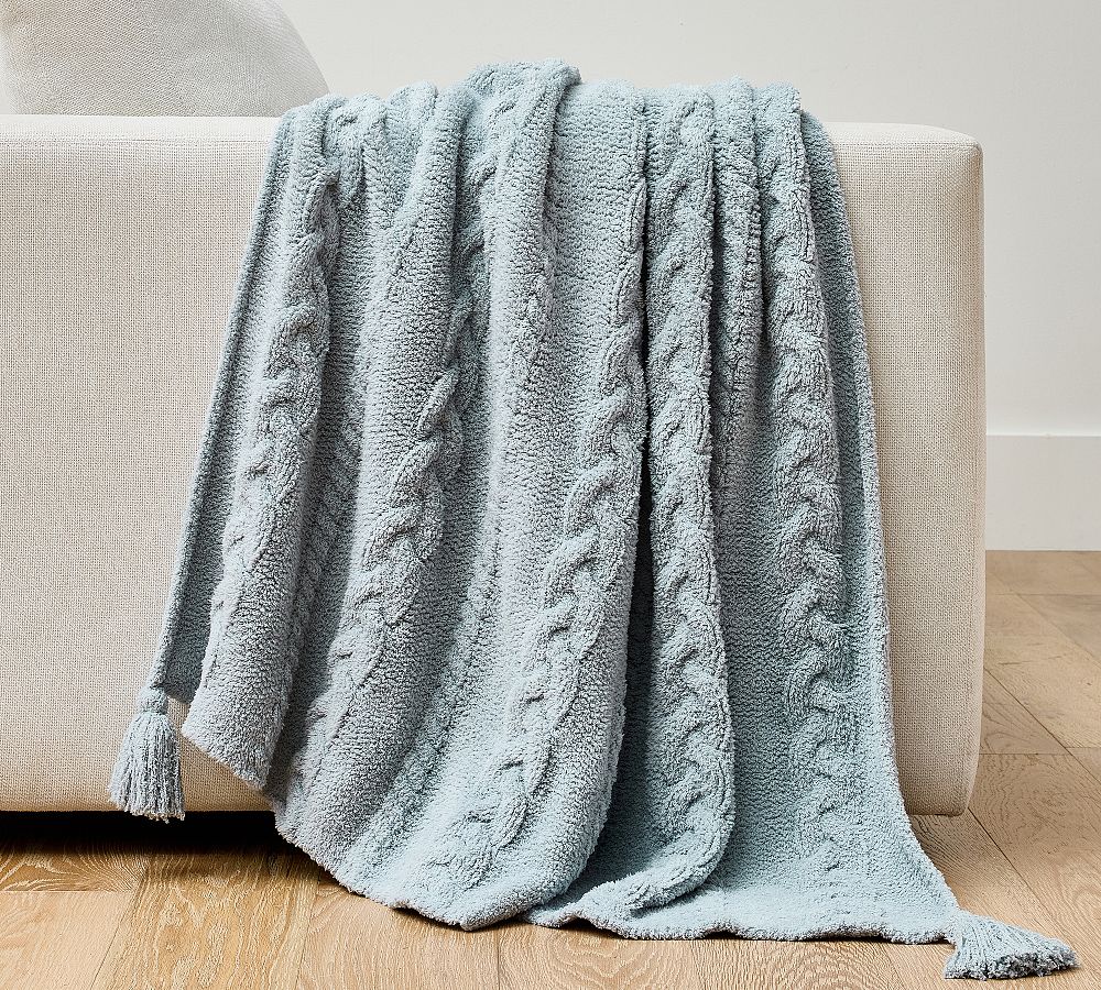 Classic Cable Knit Throw - Chambray, 50" x 60"