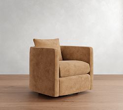 Open Box: Ayden Barrel Leather Swivel Armchair - Keystone Sandstone