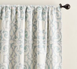 Open Box: Margot Scroll Print Rod Pocket Light Filtering Curtain, 50"W x 96"L - Blue