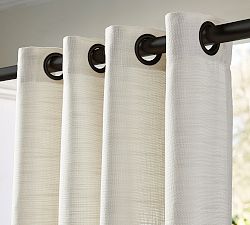 Open Box: Outdoor Performance Slub Weave Curtain, 50" x 96" - Linen, Matte Black Grommets
