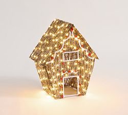 Open Box: Lit Rattan Gingerbread, Tapered House - Brown/Red
