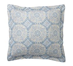 Open Box: Cora Medallion Organic Percale Sham, Euro, Set of 3 - Blue