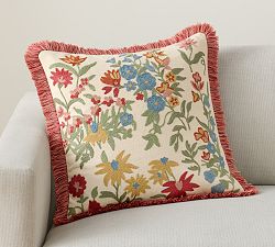Bluebell Embroidered Floral Fringe Pillow