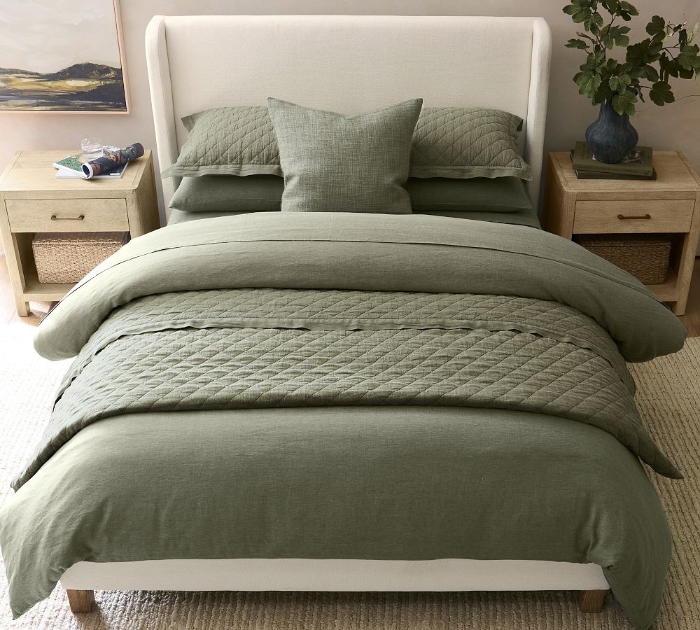 Belgian Flax Linen Diamond Quilt - Loden