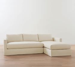 Carmel Slim Arm Slipcovered Chaise Sectional (107"&ndash;129")