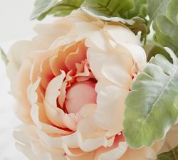 Faux Peony Composed Arrangement in Glass Vase