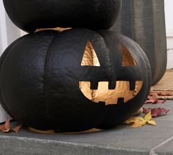 Lit Stacked Hammered Jack-O'-Lantern