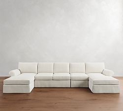 Pearce Roll Arm Slipcovered 4-Piece Double Chaise Sectional (168&quot;)
