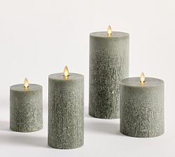 Premium Flickering Flameless Wax Pillar Candle - Salt Washed