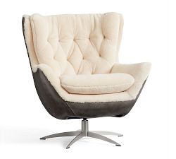 Wells Tufted Leather Shearling Swivel Chair