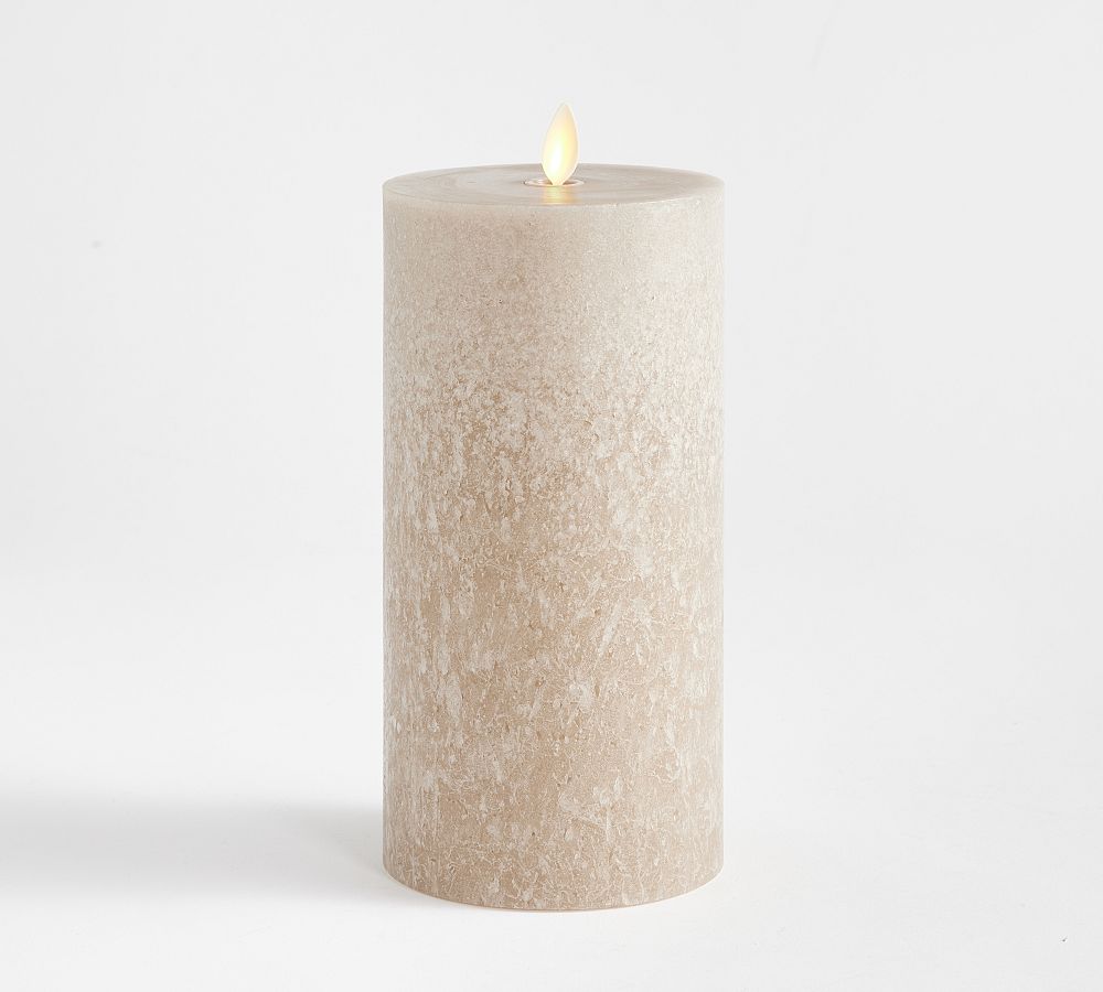 Premium Flickering Flameless Wax Pillar Candle - Salt Washed - 4" x 8" - Dove