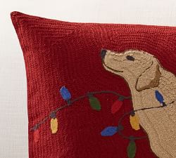 Dog with Lights Embroidered Lumbar Pillow Cover