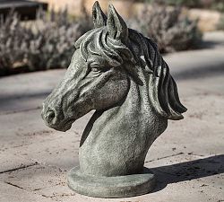 Handcrafted Cast Stone Stately Horse Head Garden Object