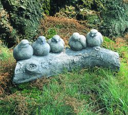 Handcrafted Cast Stone Birds on a Log Garden Object