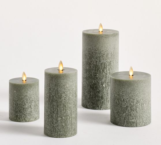 Premium Flickering Flameless Wax Pillar Candle - Salt Washed