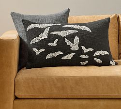 Beaded Bat Embroidered Lumbar Pillow