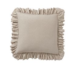 Open Box: Belgian Flax Linen Fringe Ruffle Sham, Euro, Set of 3- Warm Gray