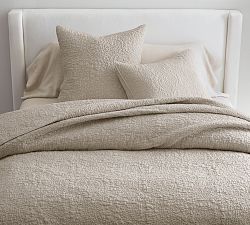 Open Box: Belgian Flax Linen Floral Stitch Quilt, Full/Queen - Warm Gray