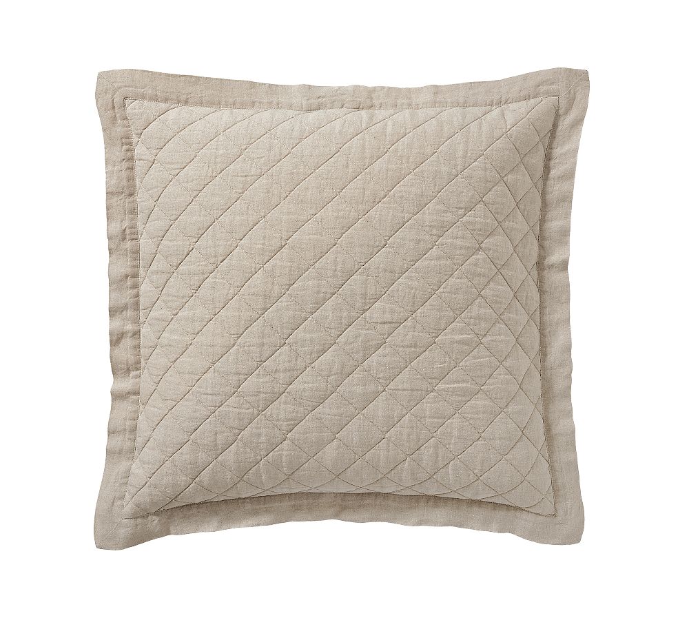 Belgian Flax Linen Diamond Quilted Sham - Warm Gray, Euro, Set of 2