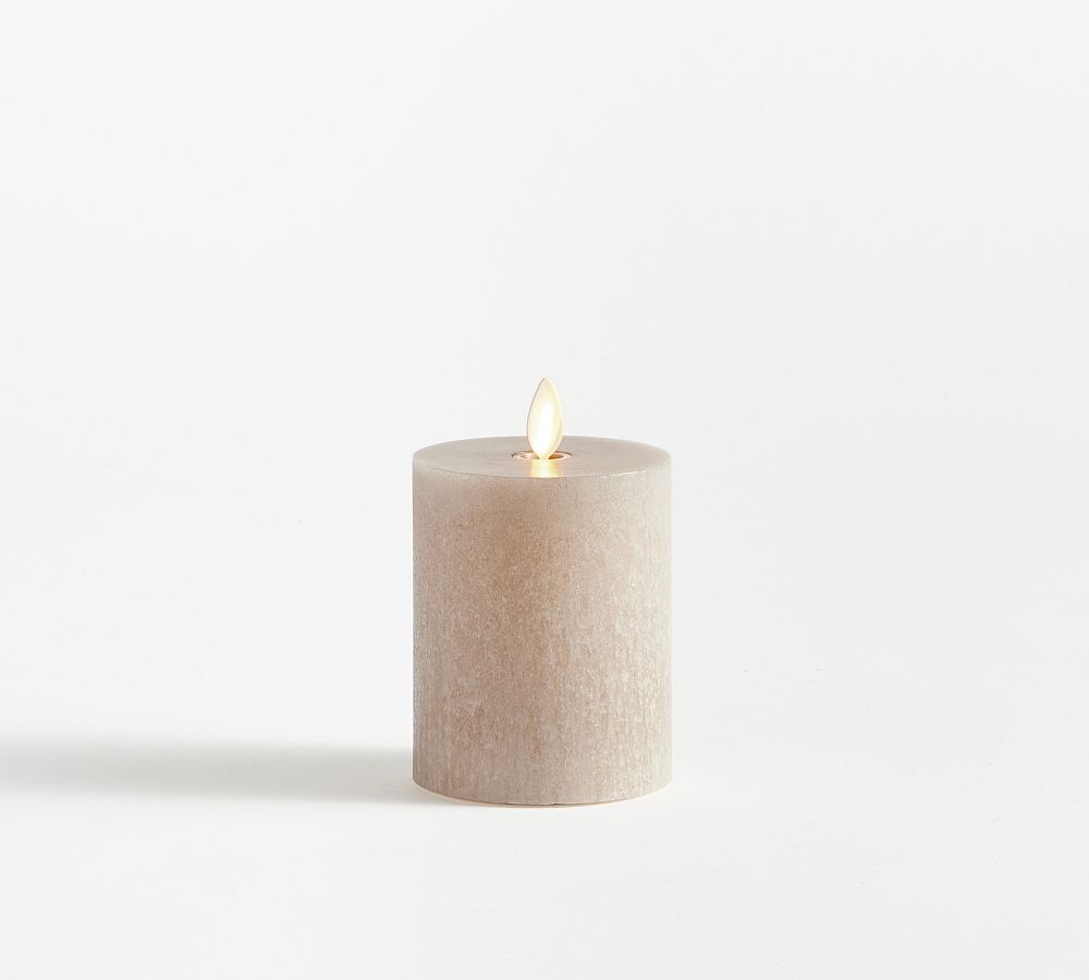 Premium Flickering Flameless Wax Pillar Candle - Salt Washed - 3" x 3.5" - Dove
