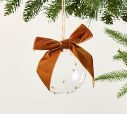 Gold Dotted Glass Ornament with Bow