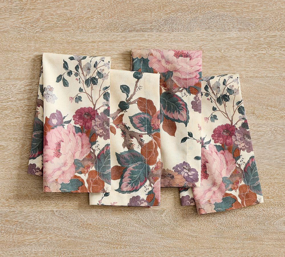 Cora Floral Organic Cotton Napkins - Set of 4 - Set of 4 - Nuetral