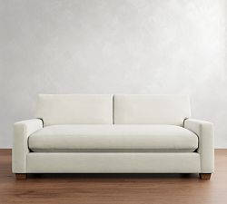 Open Box: PB Comfort Modern Square Arm Upholstered Grand Sofa (87"), 2 X 1, Down Blend Wrapped Cushions - Performance Slub Cotton Ivory, Seadrift Legs